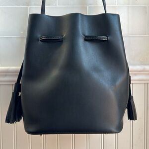 Black vegan leather bucket bag